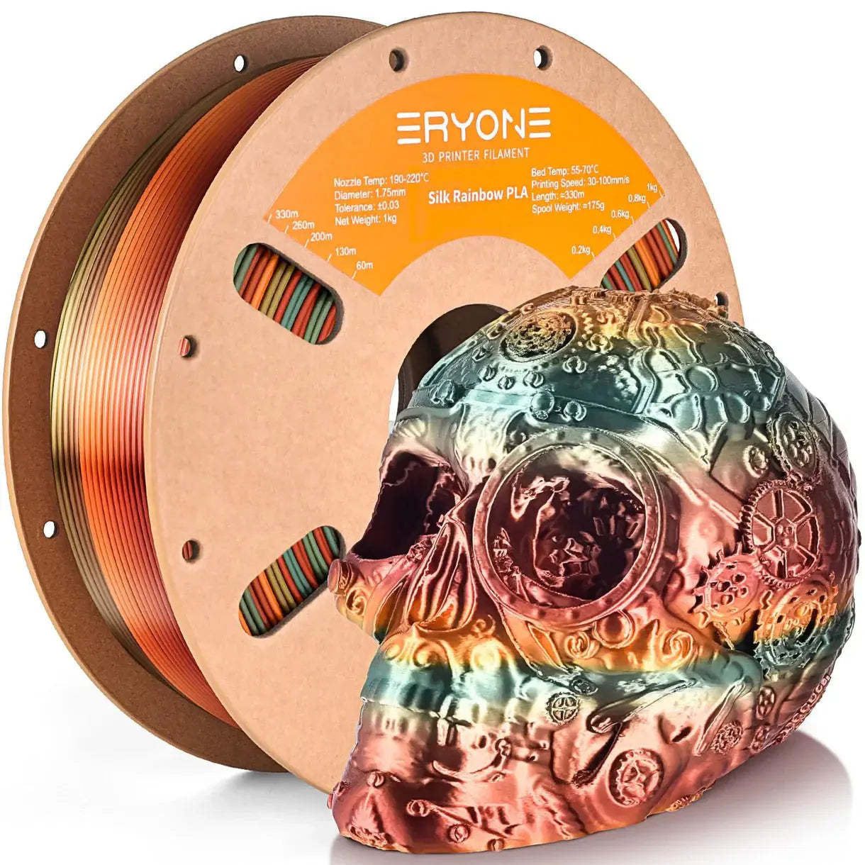 ERYONE Rainbow Filament PLA 1.75 mm for 3D Printer, +/-0.05 mm, 1 kg / Spool