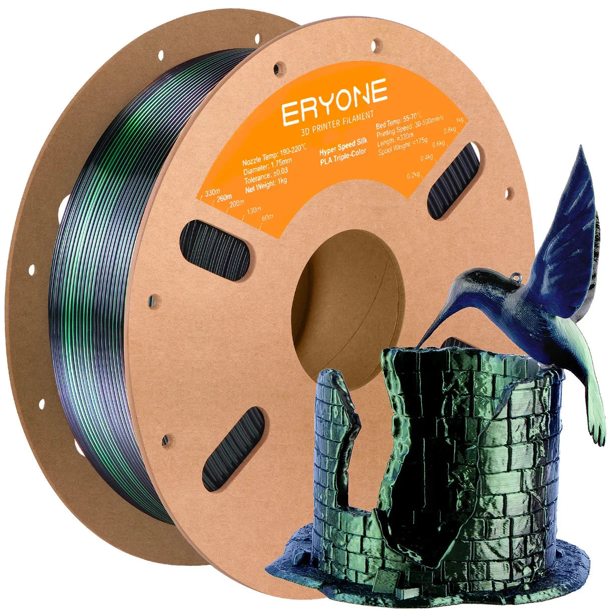 ERYONE High Speed Triple-Color Silk PLA Filament for 3D Printers,1kg (2.2LBS)/Spool 1.75mm,Accuracy +/- 0.03 mm Eryone