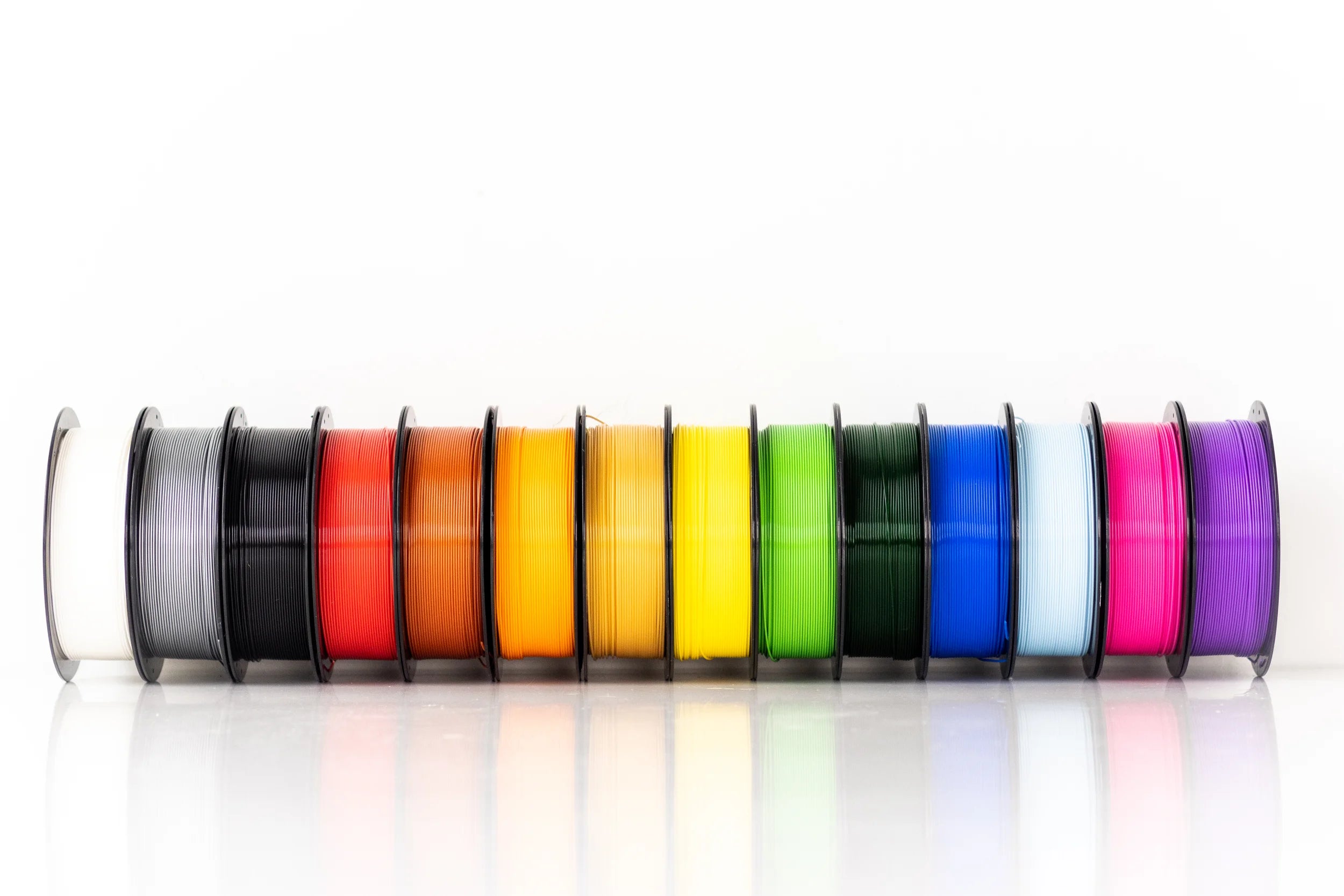 Forgely filament — full rainbow color lineup of premium spools