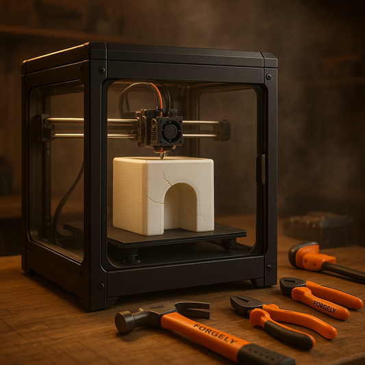 ABS 3D print with cracks and enclosure setup — printing lesson from Forgely