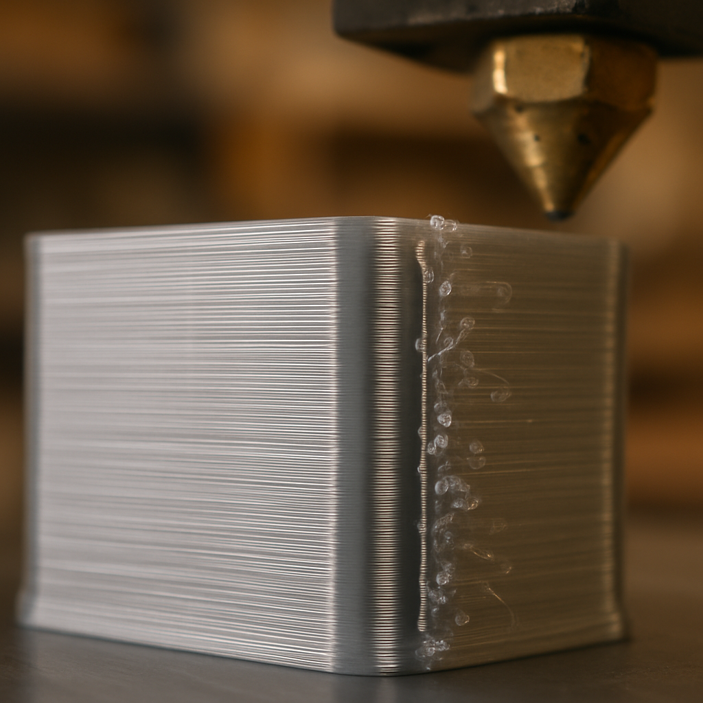 PETG print with stringing and blobs compared to clean layers — Forgely PETG guide