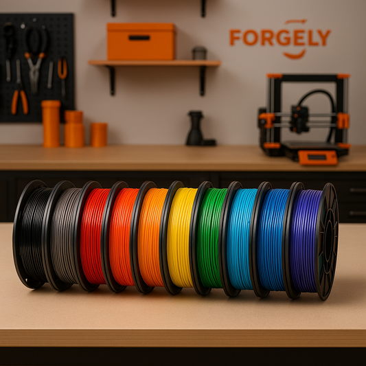 colorful PLA and PETG filament spools — Forgely everyday use recommendations