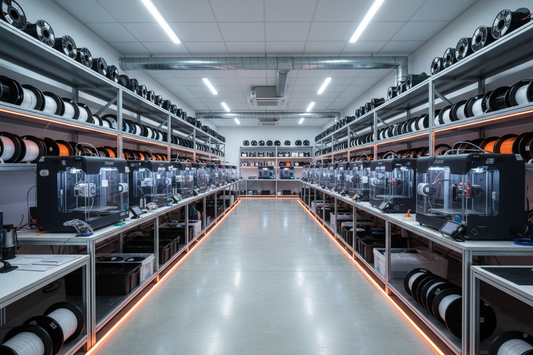 3D printing farm with multiple printers running — Forgely operations