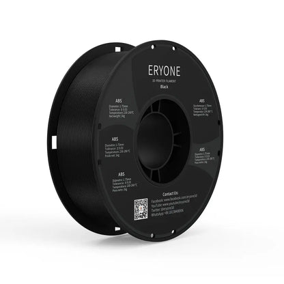 Spools of ERYONE ABS 3D printer filament in black and white colors.