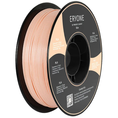 A spool of ERYONE PLA 3D printer filament in pink color, with packaging that provides product information.