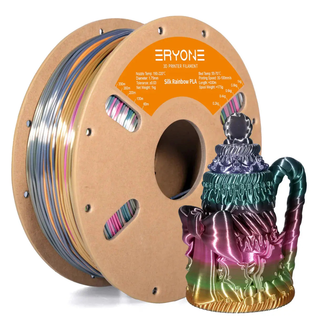 ERYONE Rainbow Filament PLA 1.75 mm for 3D Printer, +/-0.05 mm, 1 kg / Spool
